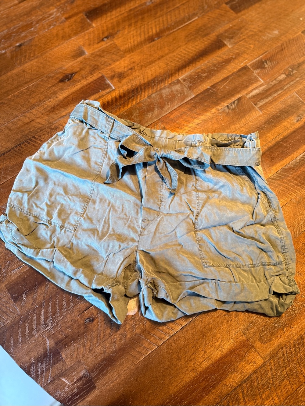 aerie Olive Green High-Waist Tie-Front Relaxed Shorts